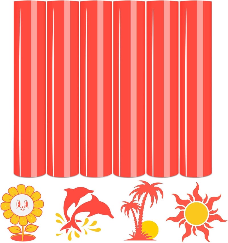 Tintnut Neon Heat Transfer Vinyl -6 Sheets 12" x 10" Pastel Tangerine Neon Iron on Vinyl for Fabrics Pastel HTV Vinyl Compatible with Cricut and Silhoutte Cameo - Image 1